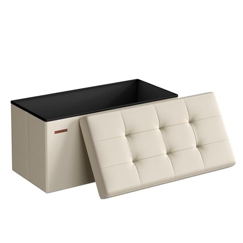 30 Inches Folding Storage Ottoman Bench (Cream White / 15"D x 30"W x 15"H (without Flipping Lid))