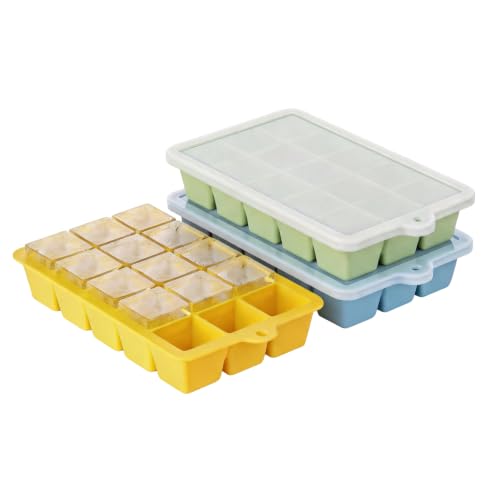 Silicone Ice Cube Tray 3 Pack (Ice Cube Tray 3 Pack / Blue+Green+Yellow)