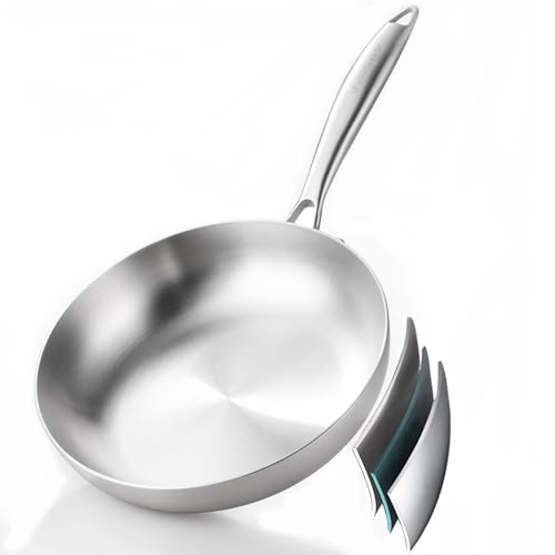 Tri Ply Stainless Steel Frying Pan 8" kitchen skillet (Silver)