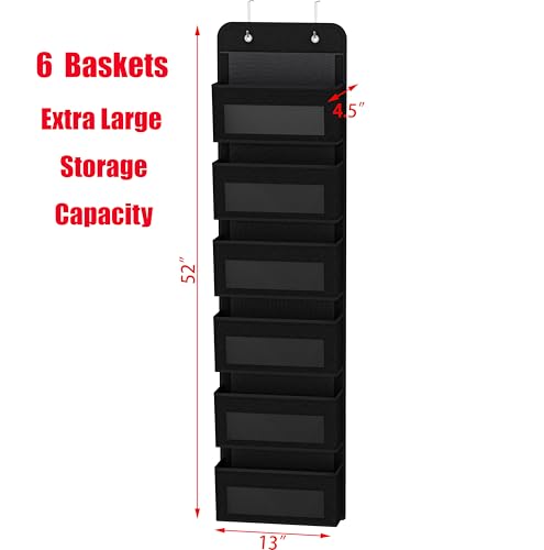 6 Clear Window Pocket Over Door Hanging Organizer (6 Pockets / Black)
