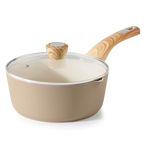 Ceramic Nonstick Sauce Pan with Lid (Ceramic Taupe / 3 Quarts)