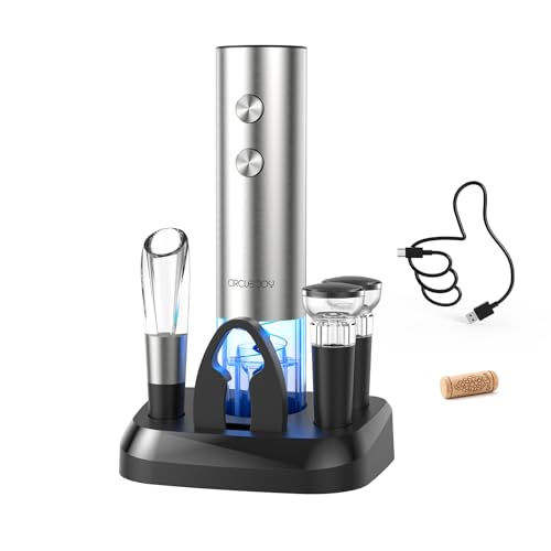 Electric Wine Opener Stainless Steel Rechargeable Automatic Wine Bottle Opener Set 7 (7-in-1 Silver / Rechargeable)