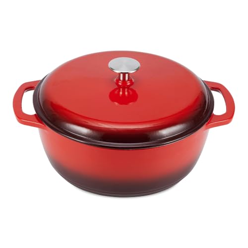 Enameled Cast Iron Dutch Oven Pot with Lid (Red / 7.3-Quart)