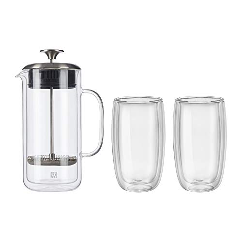 Sorrento Double Wall French Press and Latte Glass (3-pc / French Press and Latte Glass)