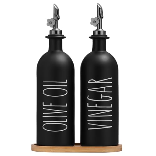 16oz Olive Oil Dispenser Bottles for Kitchen (Black+Tray / 16 fl oz)