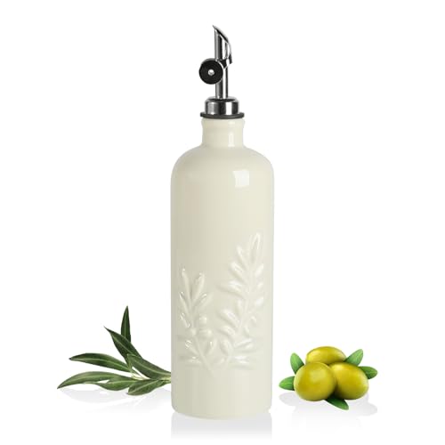Sweejar 18 Oz Oil Dispenser for Kitchen with Gravity Spout (Beige / 18 Oz(Silver Spout))