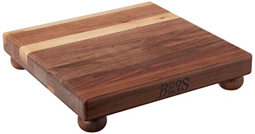B Series Square Wooden Walnut Cutting Board 12”x12” (12"L x 12"W / Walnut with Wood Feet)
