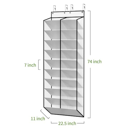 20 30 Pairs Over the Door Shoe Organizer (White-1 Pack of 20 Pockets)