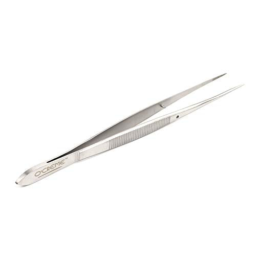 Stainless Steel Kitchen Tweezer Tongs with Fine Tip (6.25" Straight / Silver)