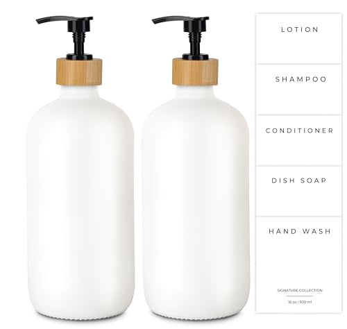 Emerson Glass Soap Dispenser Set (01 – White / Bamboo Black)