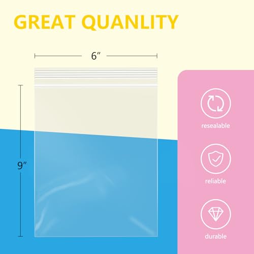 100 Pcs 6" x 9" Plastic Zip Poly Bags (100 Count)