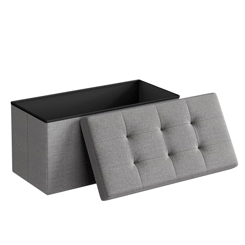 30 Inches Folding Storage Ottoman Bench (Light Gray / 15"D x 30"W x 15"H (without Flipping Lid))
