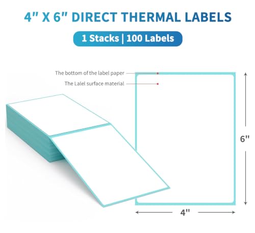 Fanfold 4 x 6 Direct Thermal Labels with Blue Background Paper Perforated Shipping Labels for Thermal Printers (Blue / 1 Stacks | 100 Labels)