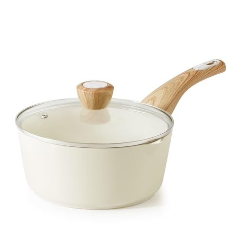 Ceramic Nonstick Sauce Pan with Lid (Ceramic White / 2.5 Quarts)