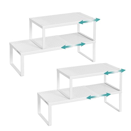 Spice Rack Expandable Kitchen Countertop Shelf (Matte White / Set of 4)