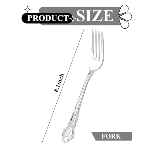 75PCS Silver Plastic Forks 8.1inch Vintage Baroque Forks for Party (75-Silver / Forks)