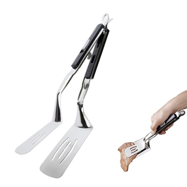 Kitchen Cooking Tongs 11.6 inch 304 Stainless Steel Grill Clamp Spatula for Flipping Bread Steak Fish Toast