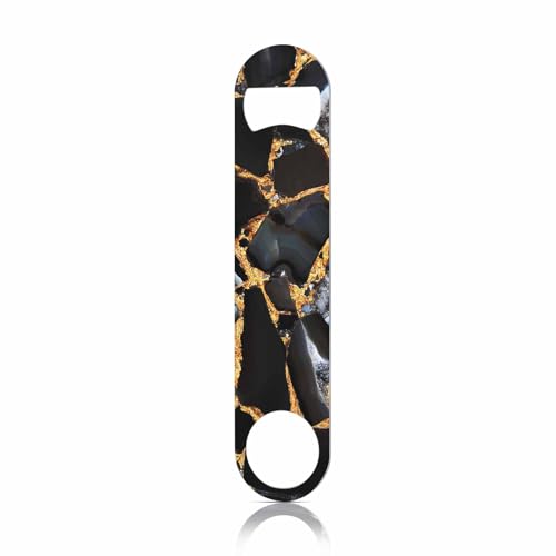 Agate Marble Stainless Steel Bottle Opener Luxurious Polished Quartz Stone Abstract Golden Veins Natural Flat Beer Bottle Opener Keychain for Home Kitchen Bar Restaurant Party Birthday Gift (Agate Marble)