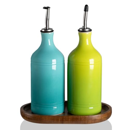 Sweejar Ceramic Olive Oil Dispenser Bottle Set (15.5 oz, Set of 2 / GradientBlueGradientGreen)