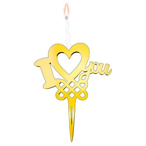 I Love You Reusable Gold Romantic Cake Candle