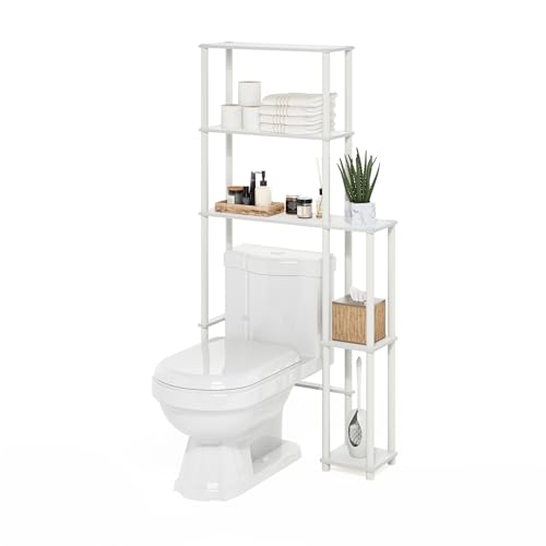 Turn-N-Tube Over The Toilet Storage, 5-Shelf Over The Toilet Organizer, Freestanding Space Saver Bathroom Shelf, for Bathroom Organizers and Storage, White (White/White / Side Rack)