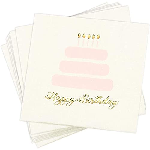 50 Pack Happy Birthday Cocktail Napkins for Women with Gold Foil Accents (50 Pack)