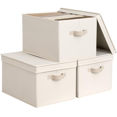 Fabric Storage Bins with Lids (Cream White / Jumbo)