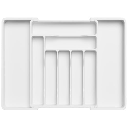 Expandable Silverware Drawer Organizer (White / XL (13-22.4"W × 15"D ))