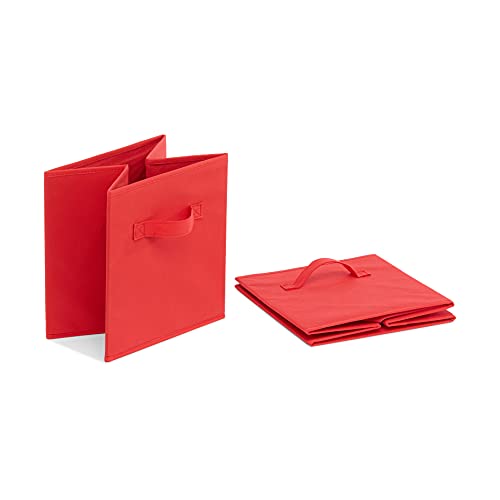 Collapsible Fabric Storage Bins with Handles (Red / 10.5"x10.5"x11")