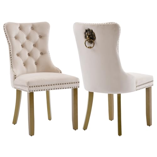 Beige Velvet Dining Chairs Set of 2 (Neutral Beige)