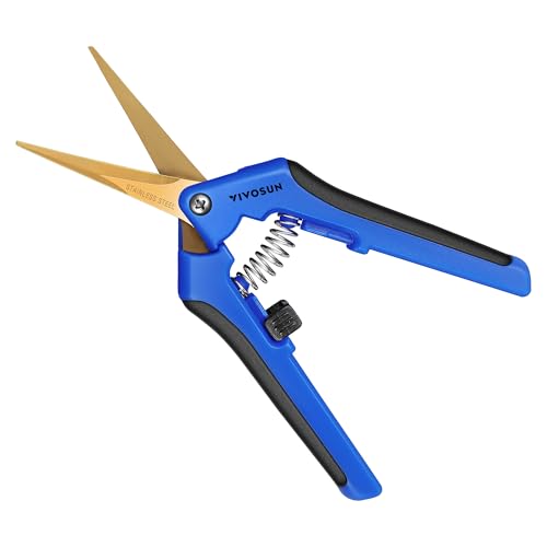 Curved Gardening Scissors 6.5 Inch Hand Pruner Shear with Titanium Coated Blades 1 (Blue Curved Blade / Blue)