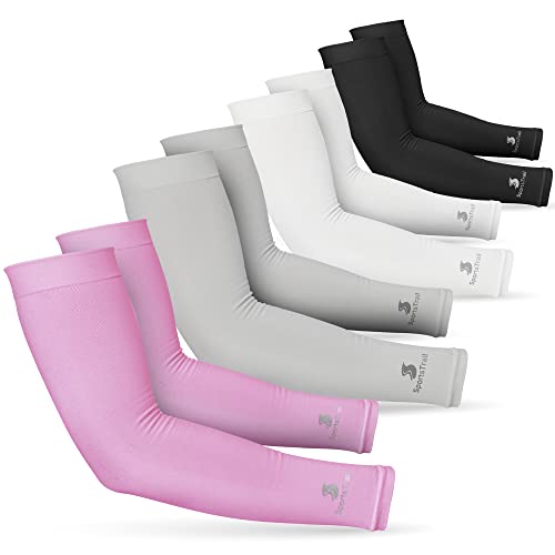 Cooling Arm Sleeves for Men & Women (4 Pairs: 1 Pair White + 1 Pair Black + 1 Pair Gray + 1 Pair Pink / One Size)