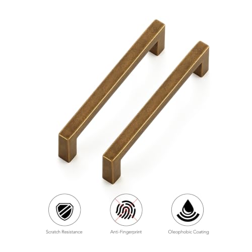 Antique Brass Cabinet Handles Solid Drawer Pulls 3 (Antique Brass / Flat Black 3-3/4'' Hole Center)