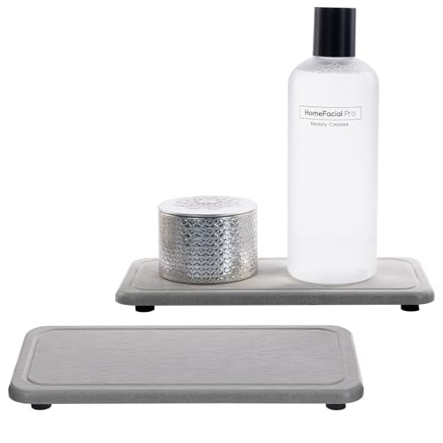 2Pcs Water Absorbent Diatomite Coasters Bathroom Sink Stone Trays (Gray / 8.3" x 3.9")