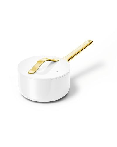 Non Stick 1.75 qt Ceramic Sauce Pan with Lid (White / 1.75 Qt)