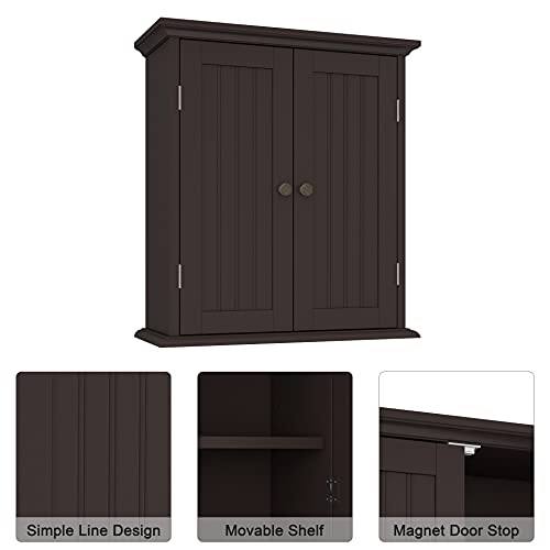 Bathroom Wall Cabinet with 2 Doors (Espresso / 8.8"D x 21.1"W x 24"H)