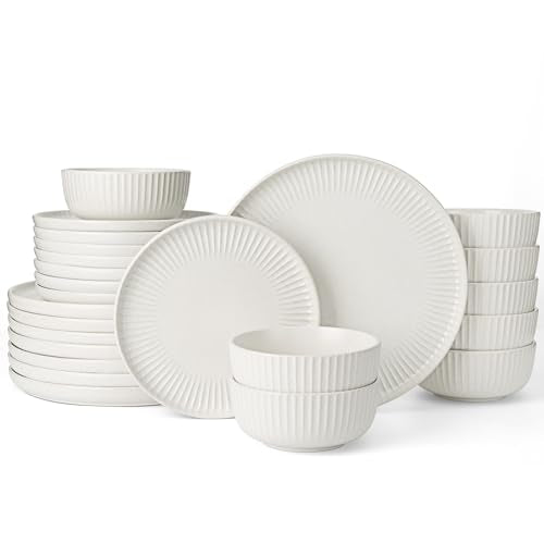Stoneware Dinnerware Sets for 8 (Matte White / Service for 8)