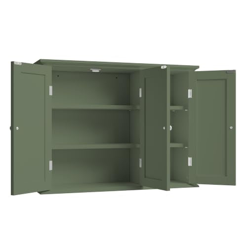 Laundry Cabinet with 3 Doors and Adjustable Shelves (Green / 9.06"D x 31.1"W x 23.4"H)