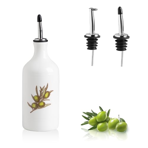 Sweejar Ceramic Olive Oil Dispenser Bottle (15.5 oz, Set of 1 / Olive Leaf White)