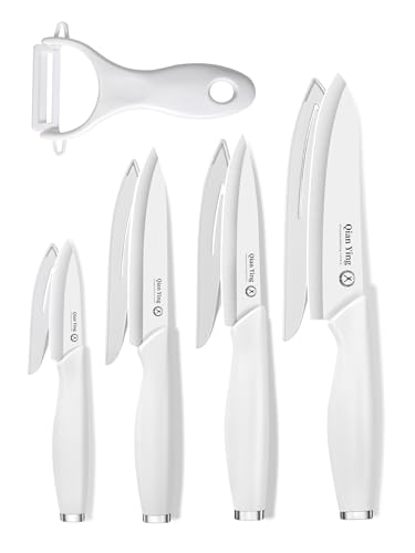 Pure Strengthening Ceramic Knife Set for Kitchen with Sheath 9Pcs ([Upgraded]White Handle Ceramic Knives)