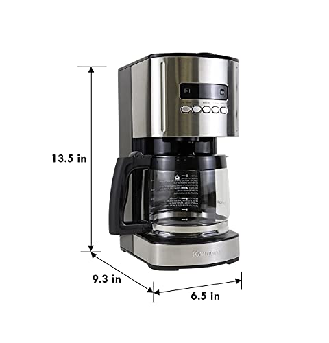 Kenmore Coffee Maker 12 cup Drip Coffee Machine Reusable Filter Programmable Timer Digital Display Aroma Control Glass Carafe Charcoal Water Filter Regular Bold Stainless Steel and Black
