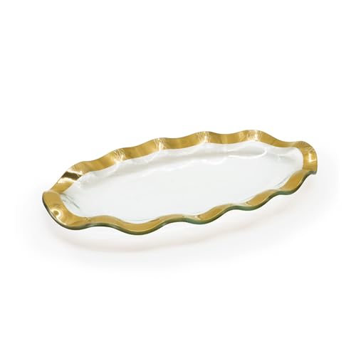 Ruffle 13 x 6 Inch Mini Oval Tray with 24k Gold (Mini Oval Tray)