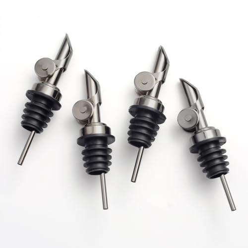 Pack of 4 Premium Liquor Pour Spout Made of Stainless Steel with Automatic Anti (Black / Set of 4)