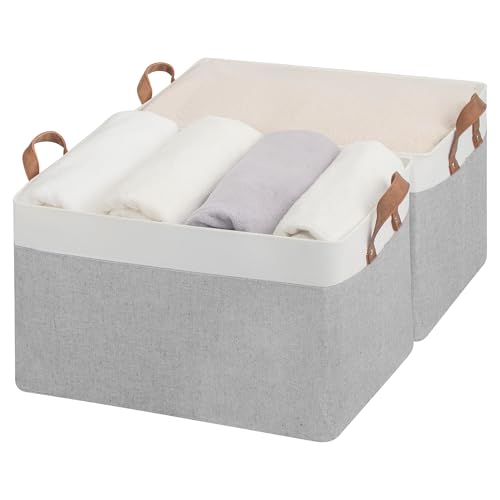 Fabric Storage Bins (Gray and White / 19" L x 13 ¼" W x 11" H)