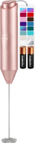 Powerful Milk Frother AA Batteries Included (Peach Rose Gold / Compact Frother + Batteries)