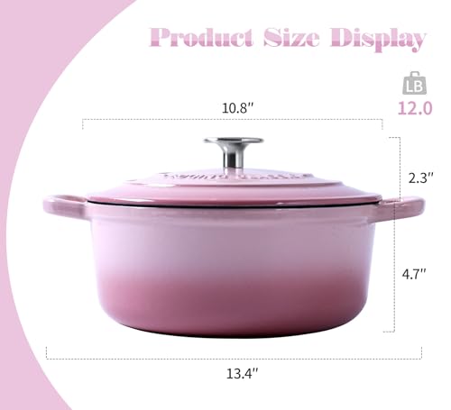 Enameled Cast Iron Covered 5.5 Quart Dutch Oven with Dual Handle (Pink / 5.5QT)