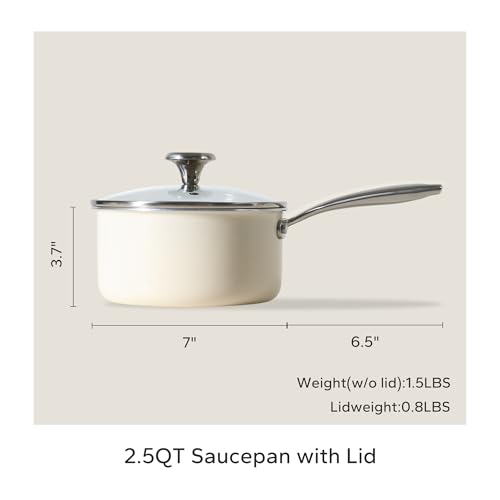 Ceramic Sauce Pan with Lid (Beige / 2.5 Quarts)