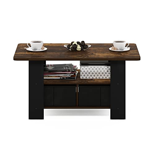 Andrey Coffee Table with Bin Drawer (Amber Pine/Black / 2 Bin)