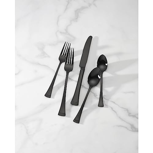 Portola Black Satin 20 (20-Piece Flatware Set, Satin Black)
