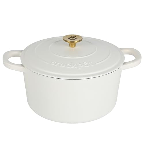 Artisan 7 Quart Round Dutch Oven (Matte Linen White w/ Gold Knob / 7-Quart)